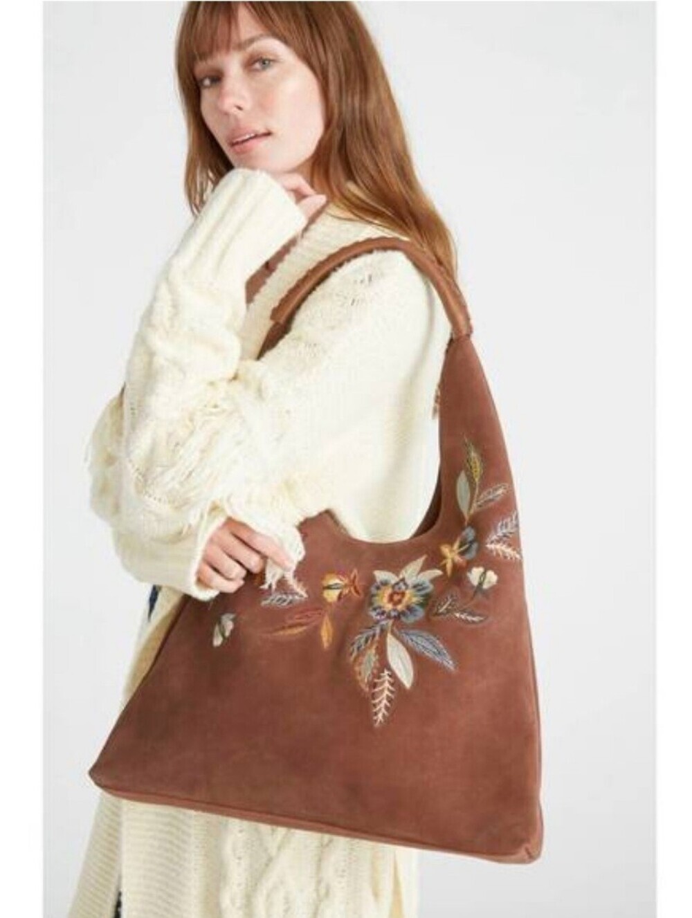 DRIFTWOOD Parma Suede Bucket Hobo Bag in Feathery Leaf